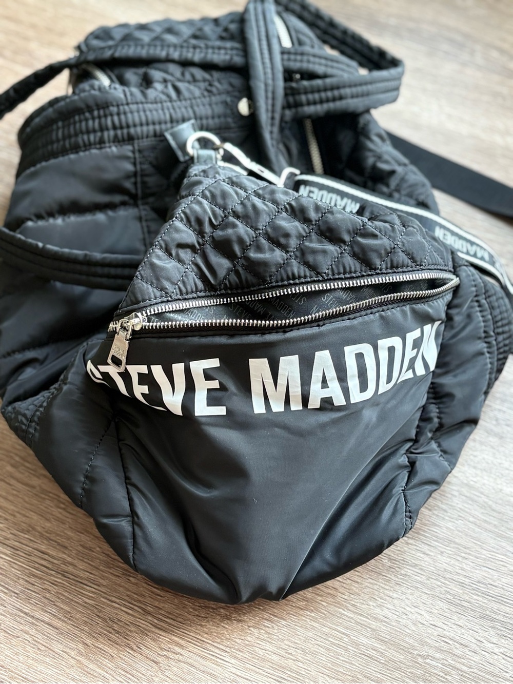 Steve Madden Black Quilted Nylon Weekender Duffel - Picture 2 of 14